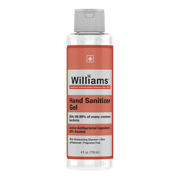 Williams Hand Sanitizer Gel by Pasteur Pharmacy, antibacterial hand sanitizer kills 99.99% of germs, in a clear gel bottle.