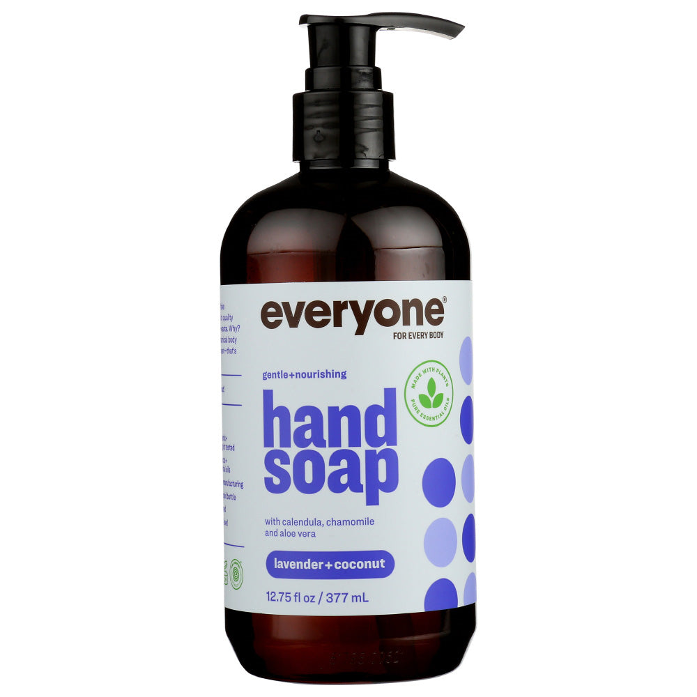 Everyone Lavender Coconut Hand Soap in a 12.75 fl oz bottle, featuring a clear pump dispenser and lavender coconut scent.