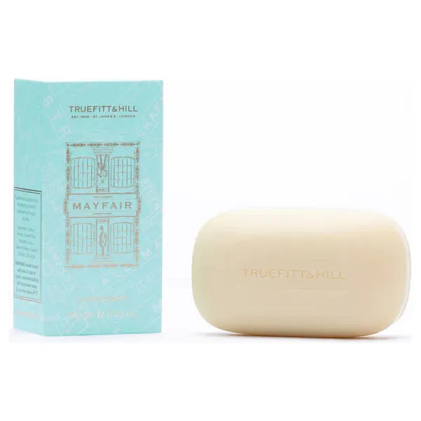 Truefitt & Hill Mayfair hand soap in a 5.29 oz bottle, featuring elegant packaging and premium grooming brand design.