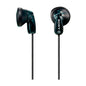 Black Sony stereo headphones with fashionable earbuds, featuring sleek design and comfortable fit for high-quality audio.