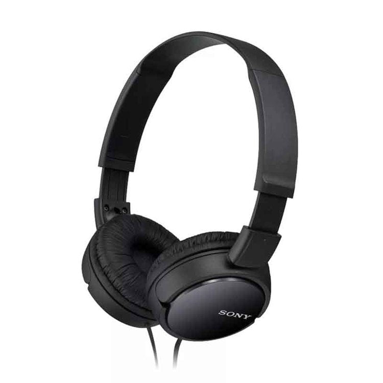 Black Sony ZX Series stereo on-ear headphones with adjustable headband and cushioned ear cups, designed for comfortable listening.