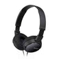 Black Sony ZX Series stereo on-ear headphones with adjustable headband and cushioned ear cups, designed for comfortable listening.