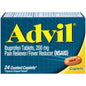 Advil Coated Caplets, pain reliever and fever reducer with 200 mg ibuprofen, in blister pack for effective relief.