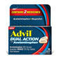 Advil Dual Action pain reliever caplets with acetaminophen, in a blister pack, for effective headache and pain relief.