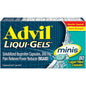 Advil Liqui-Gels Minis pain and fever relief capsules with 200 mg ibuprofen, shown in blister pack for health and beauty use.