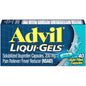 Advil Liqui-Gels pain and fever relief capsules with 200 mg ibuprofen, displayed in blister pack on a white background.