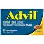 Advil Pain Reliever and Fever Reducer 200 mg caplets by Pasteur Pharmacy, showing a bottle of 50 caplets for relief of pain and fever.