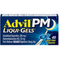 Advil PM Liqui-Gels pain reliever and sleep aid capsules with 200mg ibuprofen and 25mg diphenhydramine in a blister pack.