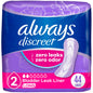 Always Discreet Very Light Absorbency Long Length Incontinence Liners from Pasteur Pharmacy, shown in a box with product packaging.