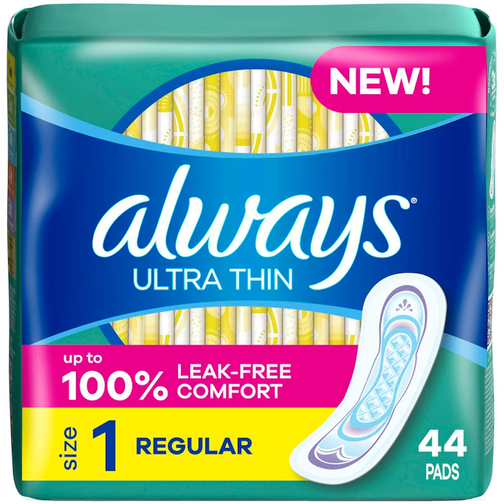 Always Pads Ultra Thin without Wings, Regular size 1, in sealed package, from Pasteur Pharmacy, for discreet feminine hygiene.
