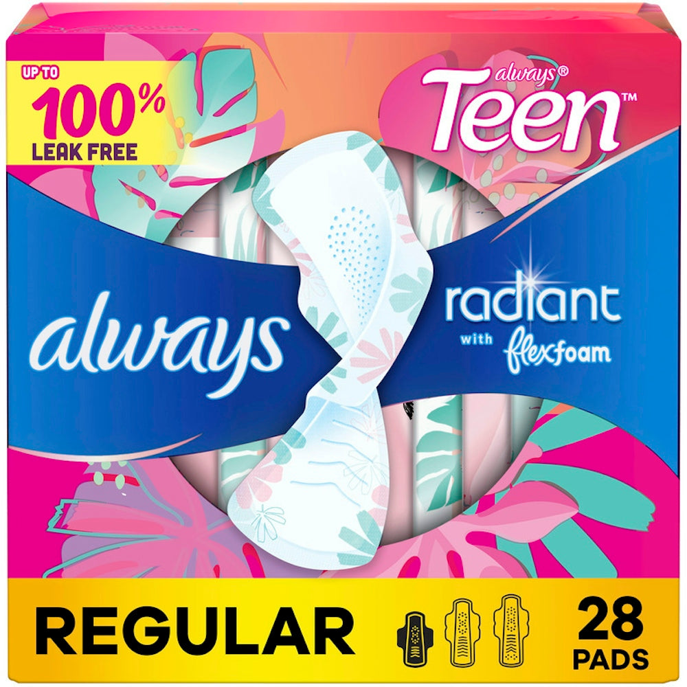 Always Radiant Pads Teen Regular with Wings, Unscented, size 1, health and beauty product from Pasteur Pharmacy.