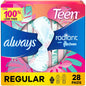 Always Radiant Pads Teen Regular with Wings, Unscented, size 1, health and beauty product from Pasteur Pharmacy.