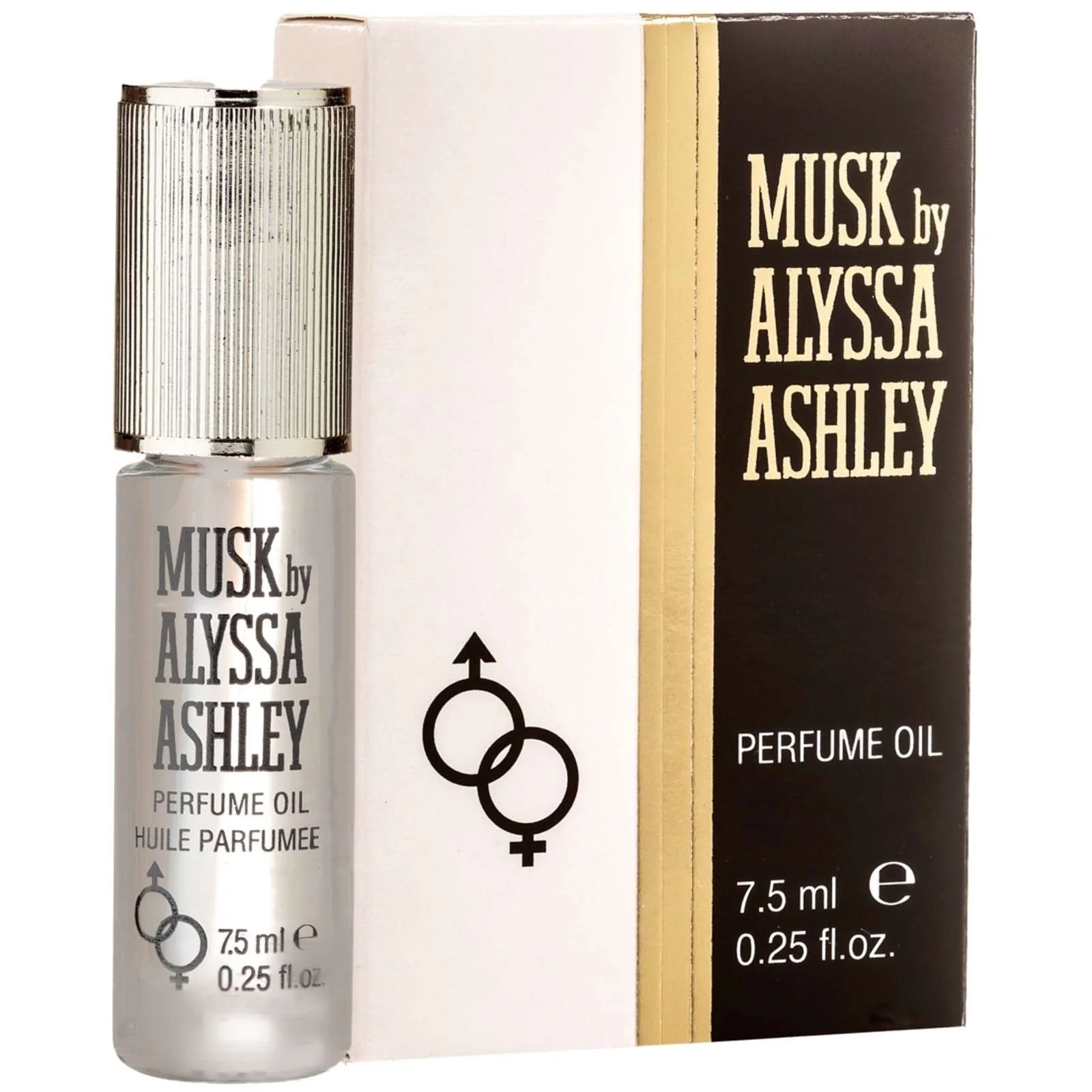 Alyssa Ashley Musk Oil in a 0.25 fl oz bottle, natural health and beauty product with a simple, elegant design.