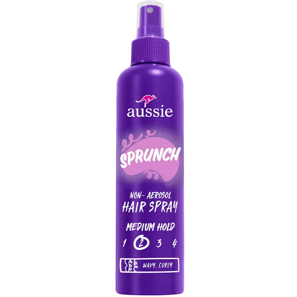 Aussie Sprunch Medium Hold Non-Aerosol Hair Spray in 8.5 fl oz bottle, styling product for healthy hair from Pasteur Pharmacy.