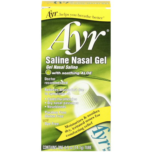Ayr Saline Nasal Gel tube by Pasteur Pharmacy, 1-ounce nasal gel for soothing and moisturizing nasal passages.