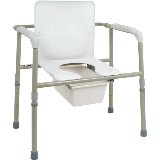 Bariatric 3-in-1 commode chair from Pasteur Pharmacy with sturdy frame, armrests, and removable bucket for health and mobility support.