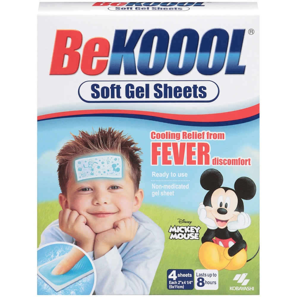Be Koool cooling gel sheets for kids by Pasteur Pharmacy, soft gel sheets designed to reduce fever quickly.
