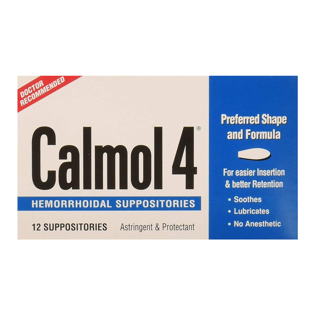 Calmol 4 Hemorrhoid Suppositories by Pasteur Pharmacy, showing the medication packaging and suppositories for hemorrhoid relief.
