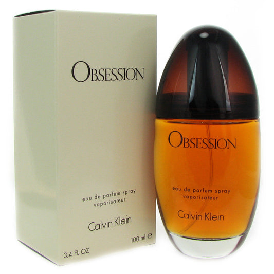 Calvin Klein Obsession Eau De Parfum spray 100ml bottle, sleek design, for women, in a health and beauty setting.