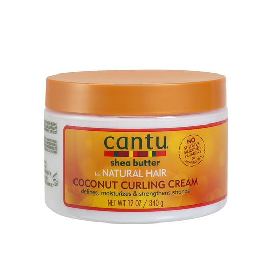 Cantu Shea Butter Coconut Curling Cream in 12 oz jar, natural hair care product for defining curls, by Pasteur Pharmacy.