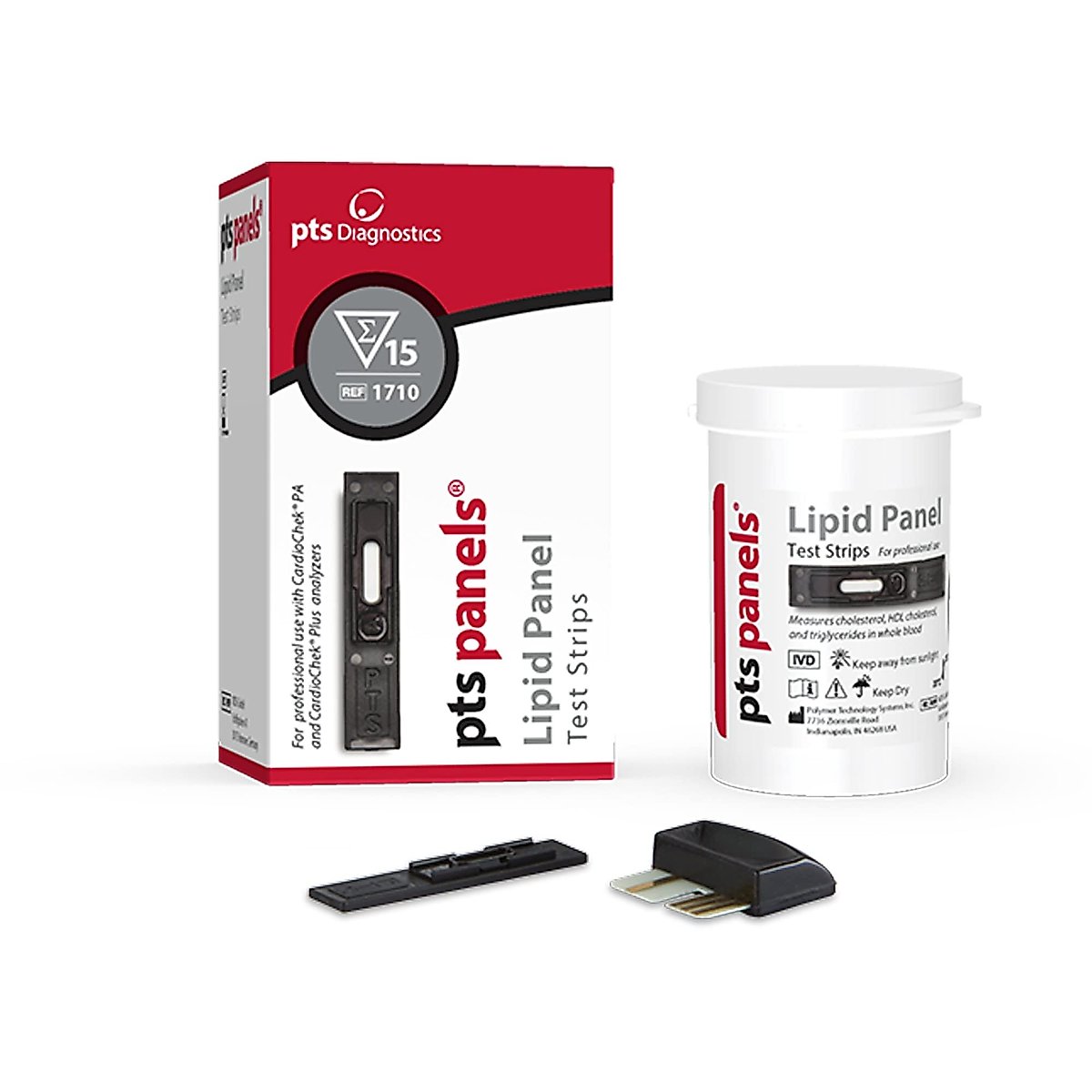 CardioChek PTS Panels 1710 lipid panel test strips for PA cholesterol analyzer, used in health and beauty testing.