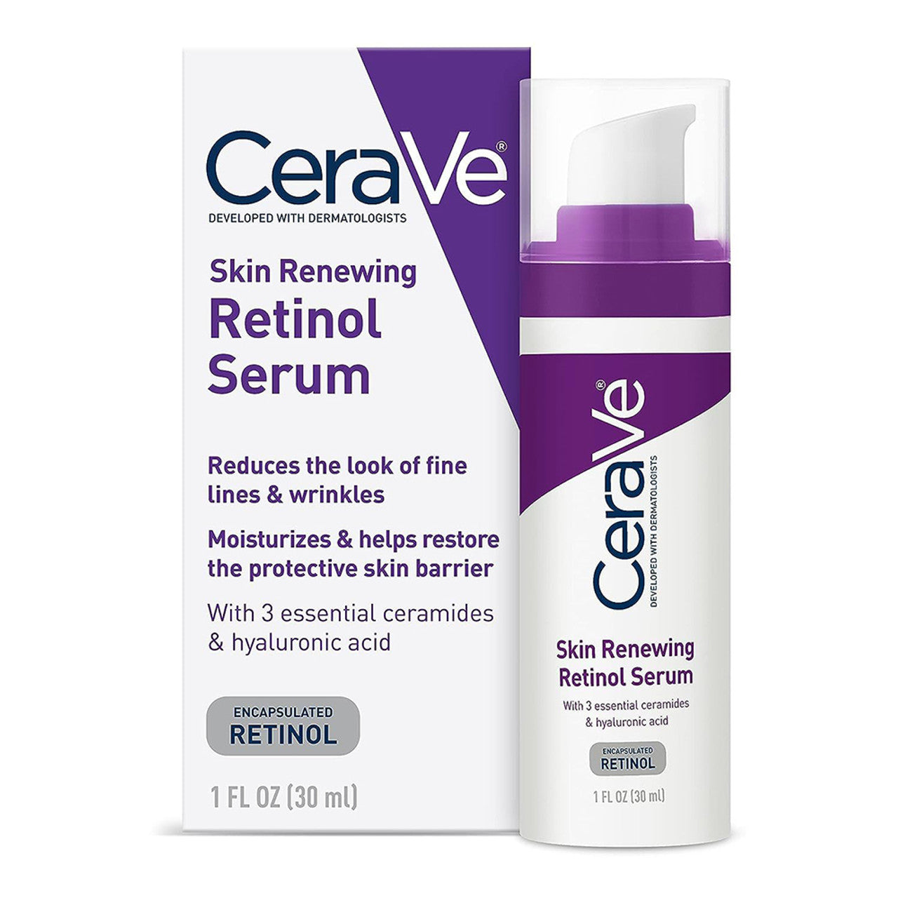Cerave Anti-Aging Retinol Serum in 1 oz bottle, designed to reduce wrinkles and improve skin texture.