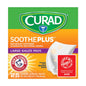 Large Curad Soothe Plus Gauze Pads 4x4 inches in a 25-count pack, designed for wound care and protection.
