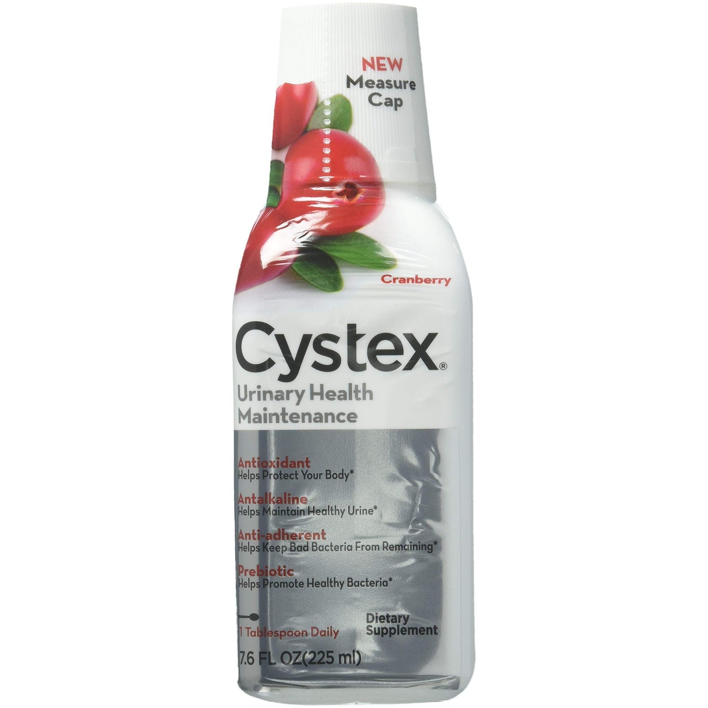 Cystex Cranberry Liquid UTI Prebiotic in a 7.6 fl oz bottle, natural health supplement for urinary tract support.
