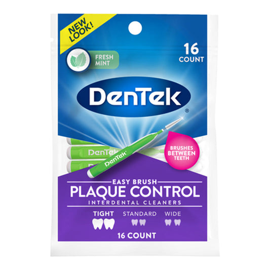 DenTek Easy Brush Extra Tight Interdental Cleaners in mint, designed for thorough cleaning between teeth, displayed in a health and beauty setting.