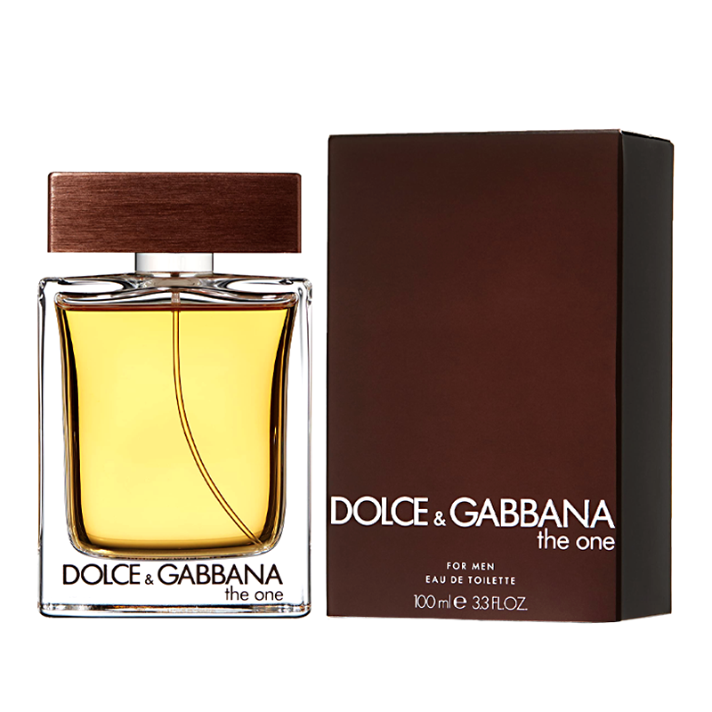 Dolce & Gabbana The One for Men Eau de Toilette spray, 3.3 oz, sleek bottle with black cap, luxurious men's fragrance.