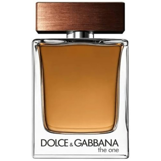 Dolce & Gabbana The One for Men fragrance bottle in a health and beauty setting, featuring sleek design and branding.