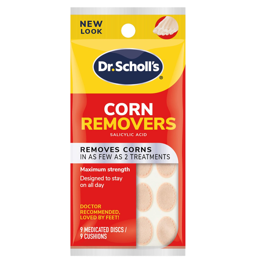 Dr. Scholl's Corn Removers, Maximum Strength pack showing the box with product branding and packaging details.