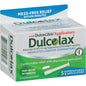 Dulcolax medicated laxative suppositories in a 5-count package, used for relief of constipation, displayed on a plain background.