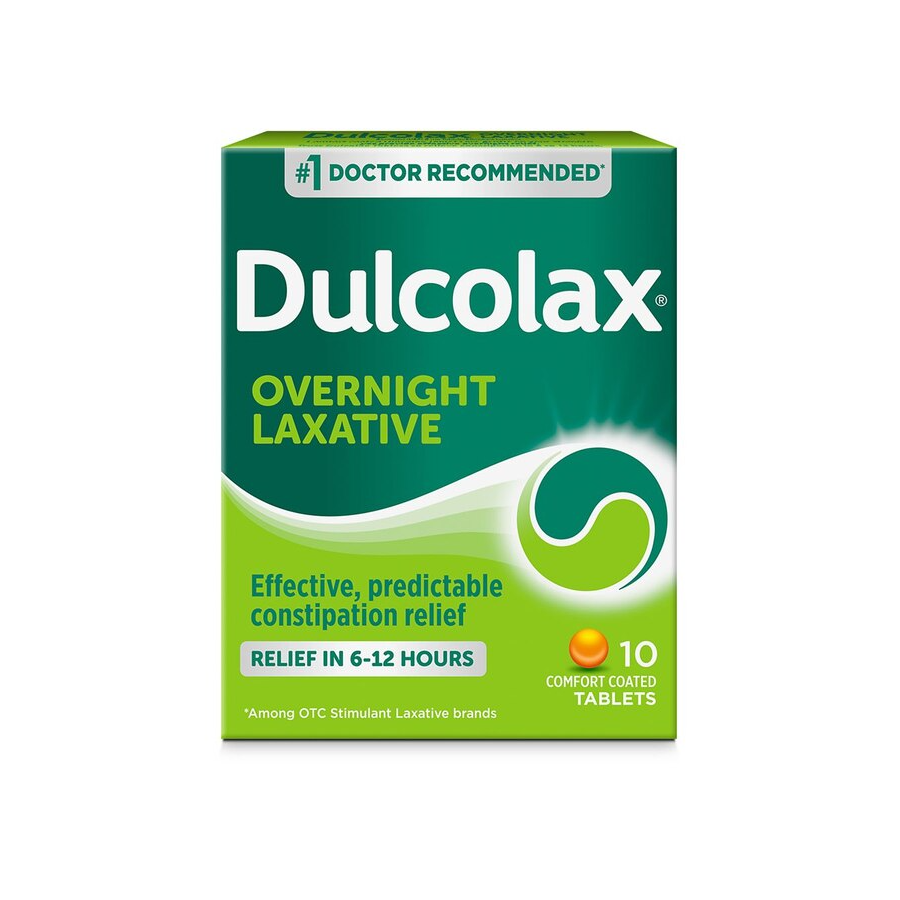 Dulcolax Overnight Relief 5 mg laxative comfort coated tablets, health and beauty product, shown in blister pack.
