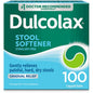 Dulcolax Stool Softener 100mg liquid gels in a blister pack, designed to promote gentle bowel movements, by Pasteur Pharmacy.