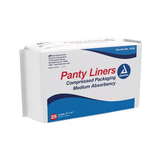 Dynarex bladder control pads with moderate absorbency, designed for discreet protection, shown in a package image.