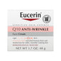 Eucerin Q10 Anti-Wrinkle Sensitive Skin Unscented Face Cream in 1.7oz jar, suitable for gentle skincare and reducing wrinkles.