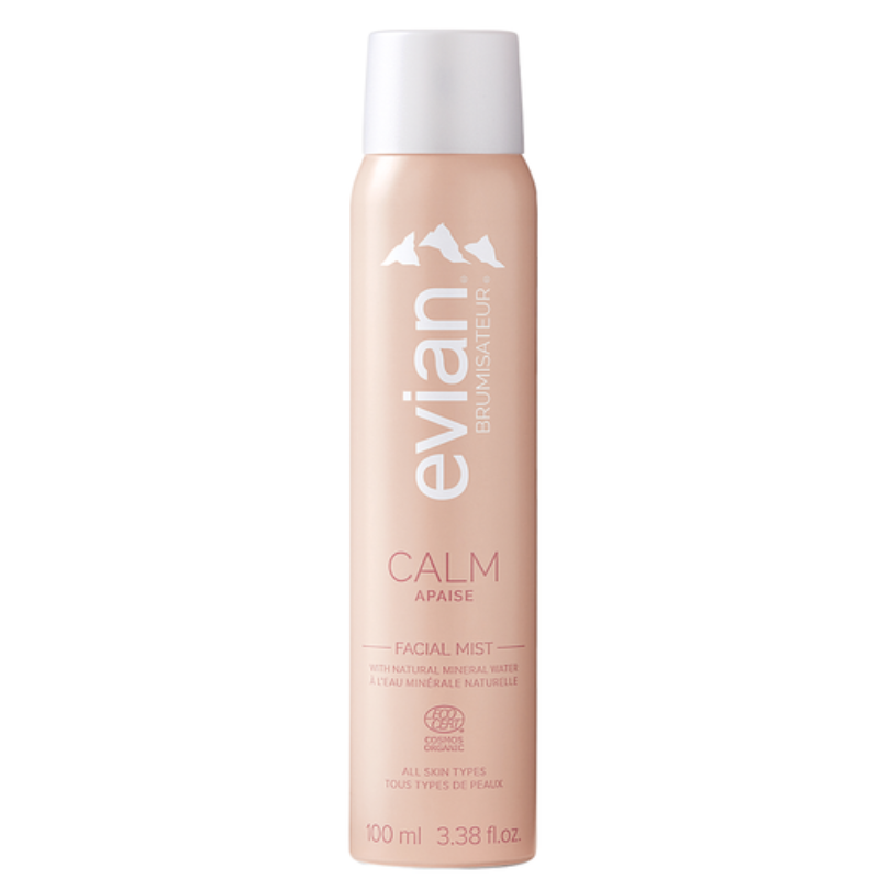 Evian Calm facial mist spray in 100ml bottle from Pasteur Pharmacy, soothing and hydrating skin for health and beauty.