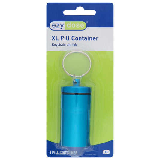 Ezy Dose XL pill container keychain fob in black with secure snap lid, portable health and beauty accessory by Pasteur Pharmacy