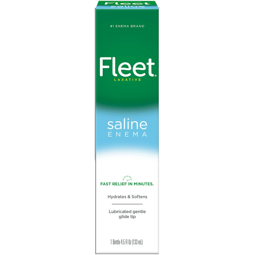 Fleet Laxative Saline Enema in 4.5 fl oz bottle, Pasteur Pharmacy health and beauty product for bowel relief.