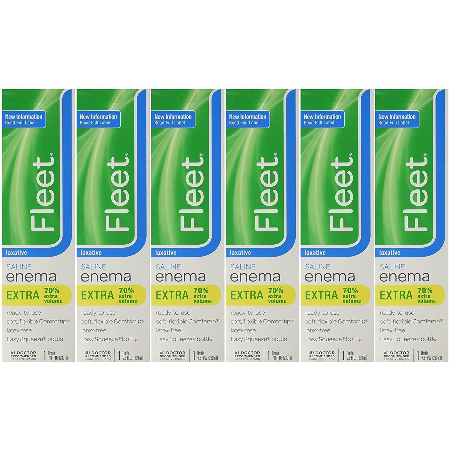Fleet Laxative Saline Enema for adults, 7.8 fl oz bottle, used for relieving constipation, by Pasteur Pharmacy.