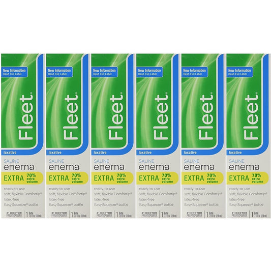 Fleet Laxative Saline Enema for adults, 7.8 fl oz bottle, used for relieving constipation, by Pasteur Pharmacy.