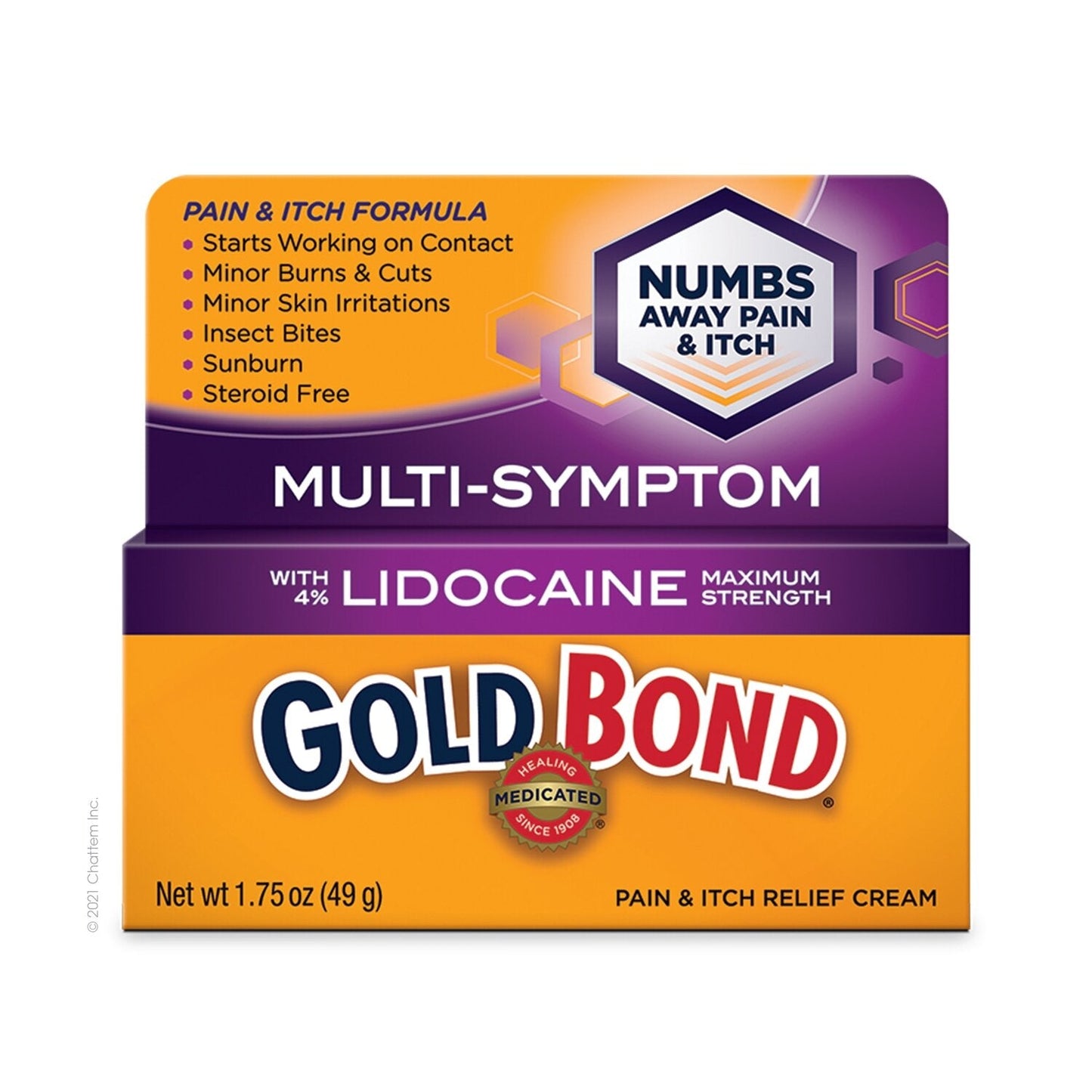 Gold Bond Pain and Itch Relief Cream with Lidocaine in 1.75 oz tube, for soothing skin relief and pain relief.