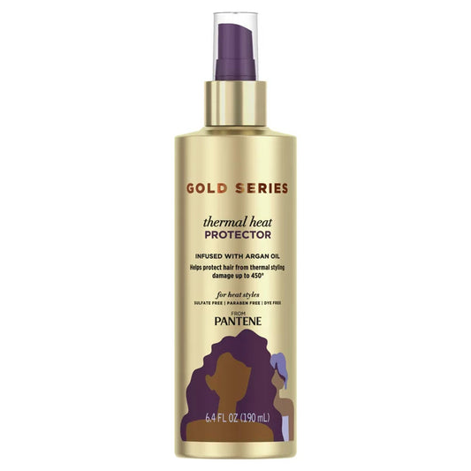 Gold Series Pantene Thermal Heat Protector spray bottle for hair protection, 6.4 fl oz, part of health and beauty hair care.