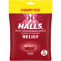 Halls Cherry Flavor Cough & Throat Relief Drops in an economy pack, soft lozenges for soothing sore throat and cough relief.