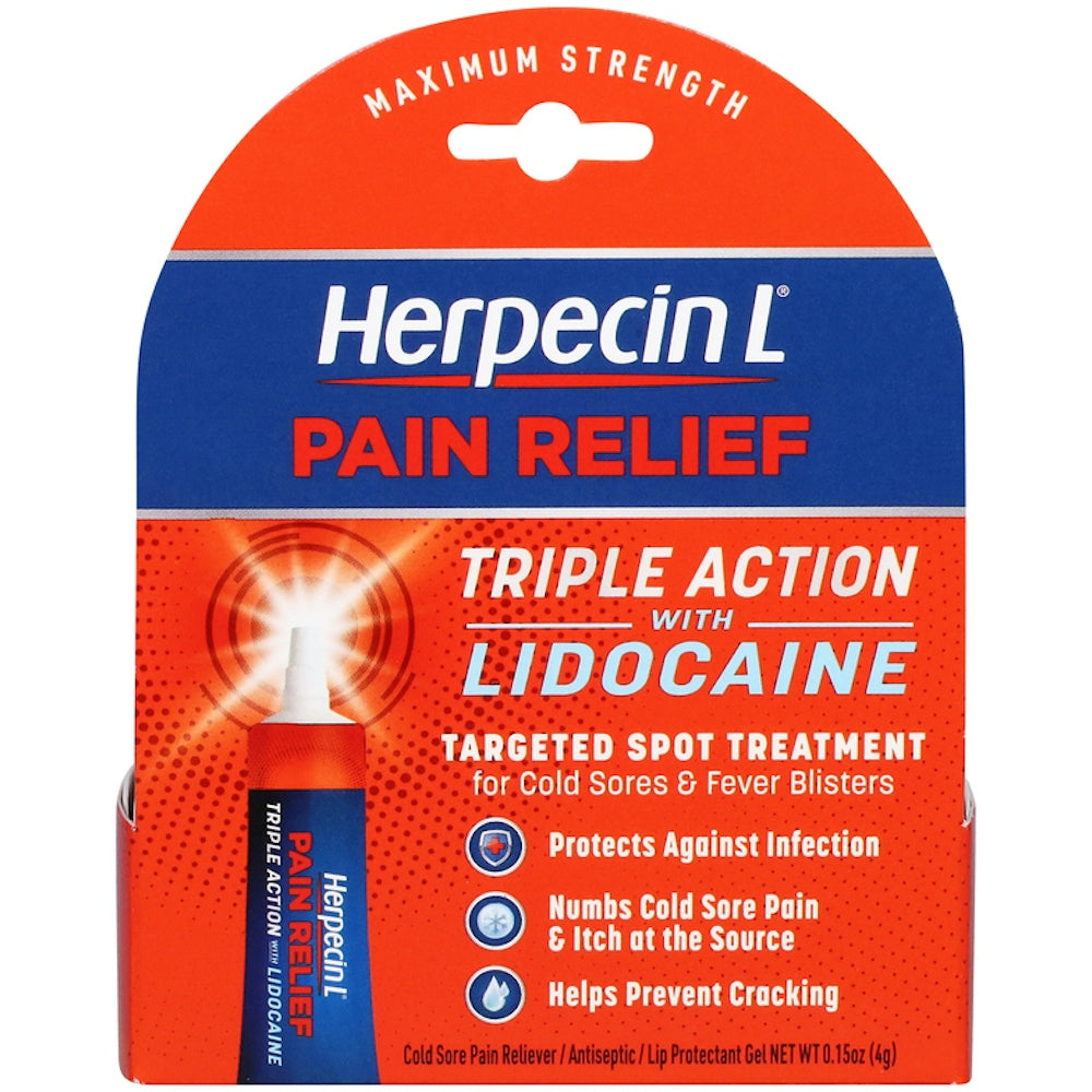 Herpecin L Triple Action lip balm with lidocaine for maximum strength pain relief, 0.15 oz, Pasteur Pharmacy health & beauty product