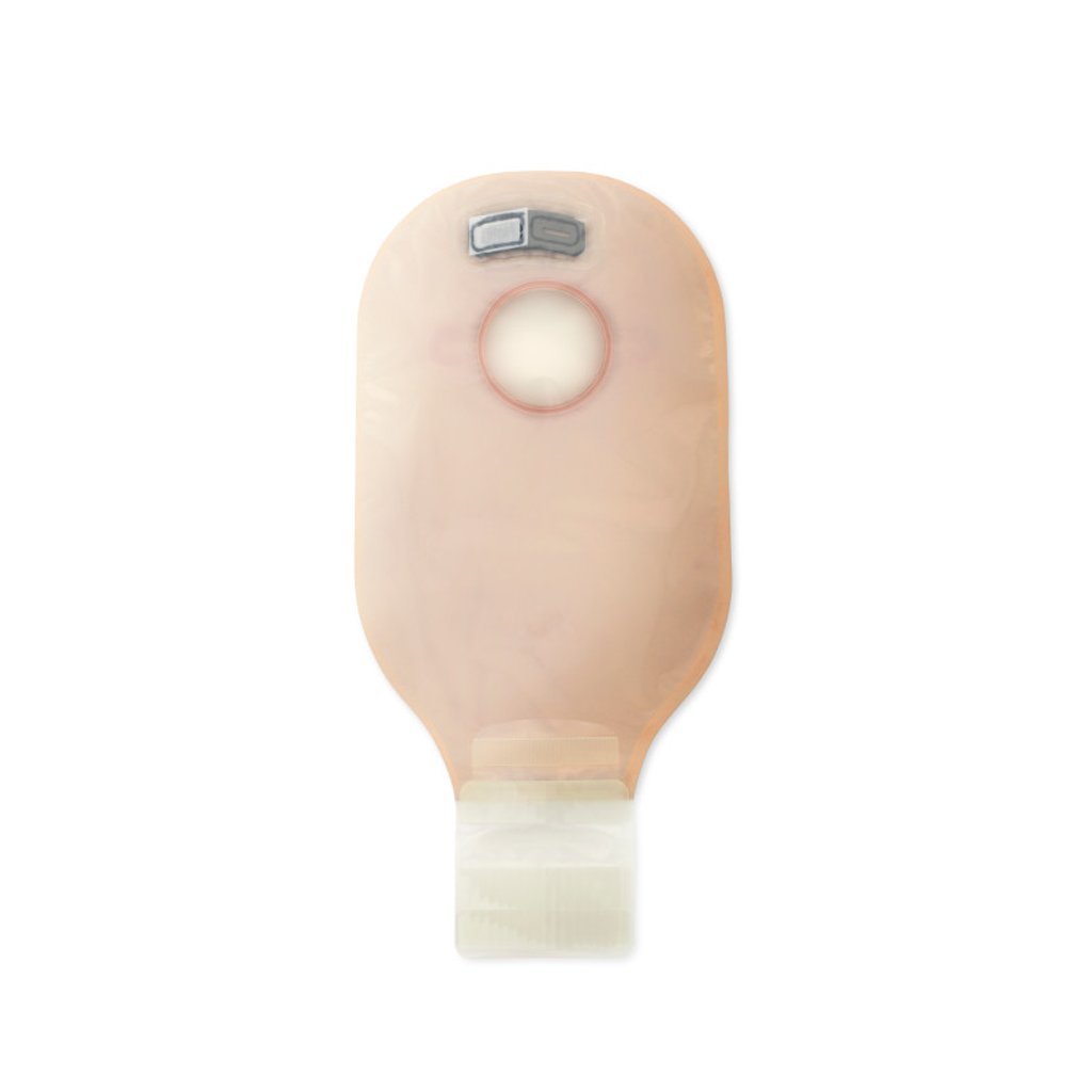 Hollister drainable colostomy pouch, 12-inch size, designed for ostomy care, shown on a plain background.