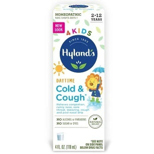 Hyland's Naturals Cold & Cough Nighttime homeopathic remedy in a 4 fl oz bottle, designed to soothe cold symptoms naturally.