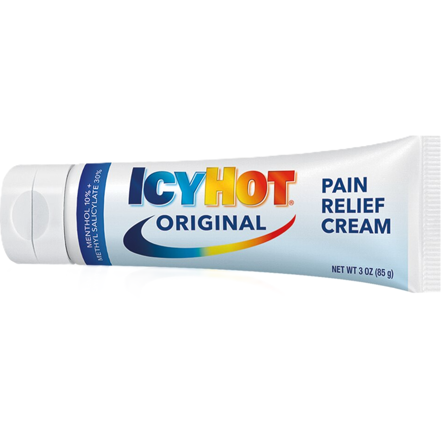 Icy Hot Pain Relief Cream by Pasteur Pharmacy in a 3 oz tube, designed to soothe muscle and joint pain effectively.