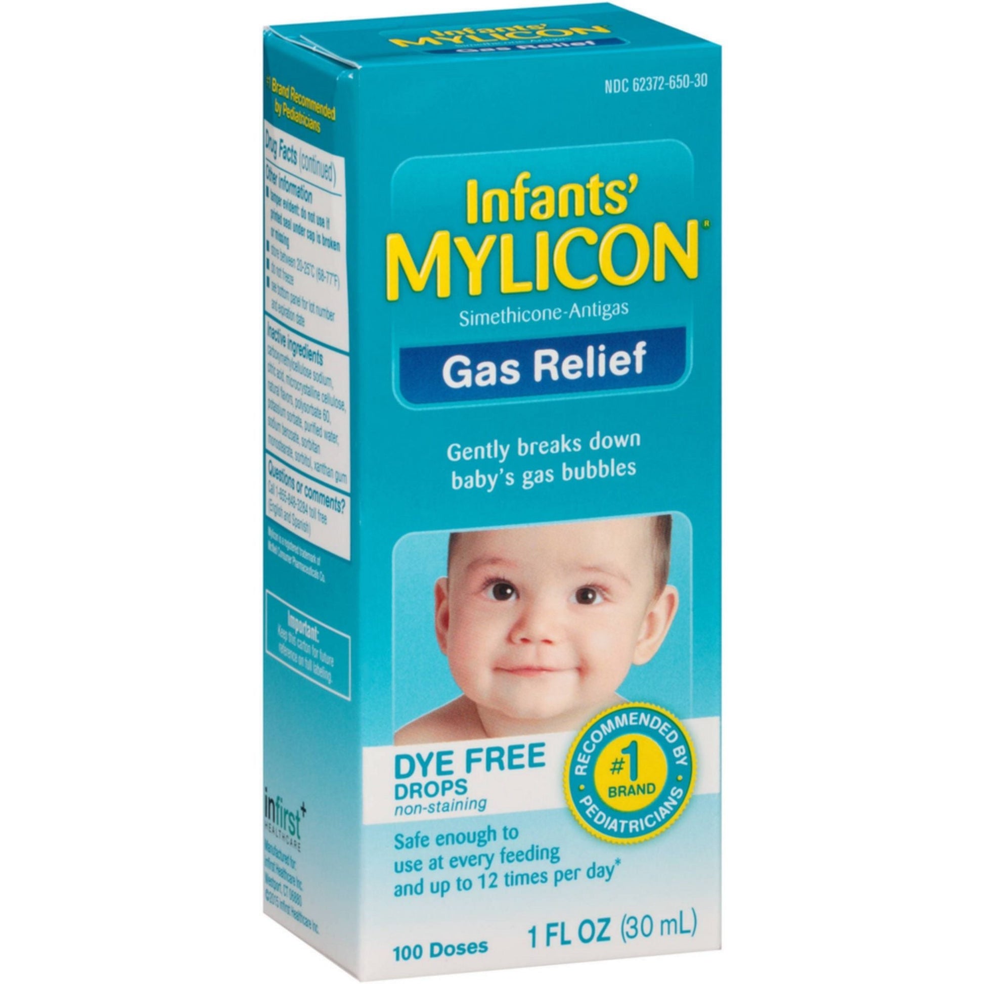 Infants' Mylicon Gas Relief Colic Drops in 1 fl oz bottle, dye-free, for soothing infant gas and colic relief.